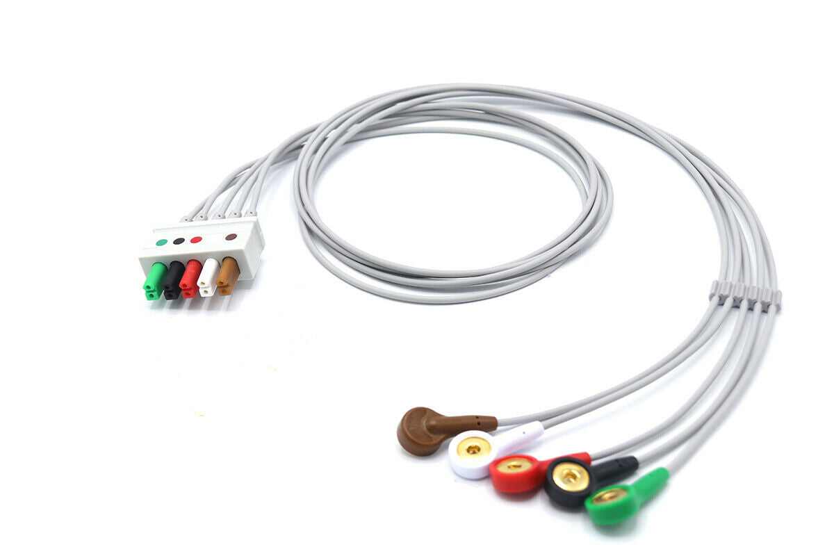 Midmark, Datex Ohmeda ECG EKG Leadwires 5 Leads Snap AHA