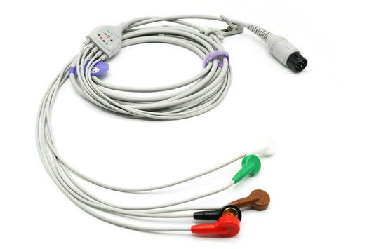 Nellcor Draeger Drager ECG Cable 6 Pin 5 Leads Snap AHA